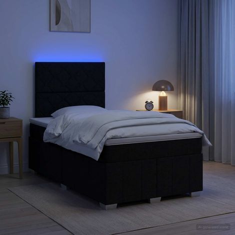 vidaXL Cama de muelles con LED y colchón Negro 120 x 190 cm Tela (1/5)