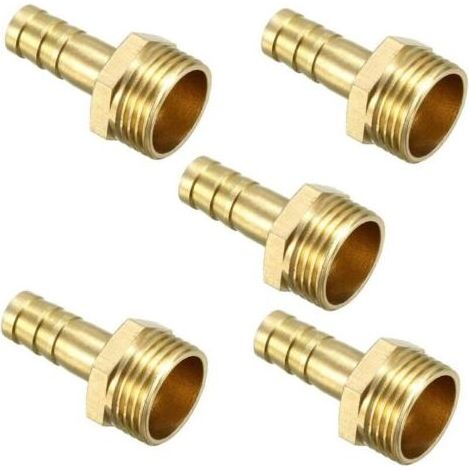5pcs Raccord cannelé tuyau en laiton 8mm barbelé x 3/8 PT mâle Adaptateur connecteur (1/4)