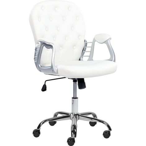Silla de oficina reclinable de piel sintética blanco plateado negro giratorio Princess (1/5)