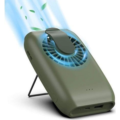 Mini USB fan, 2000 mAh, portable, for hanging around the neck or placing on a table, 3 speeds - Green label (1/4)