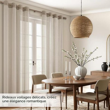 Rideau Voilage 140x230 Rideau Salon Transparent Beige Chambre Enfant Salon Moderne Rideau Voile (1/3)