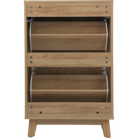 Scarpiera da ingresso 60 cm effetto rovere, slim con ante a ribalta e grande capienza (1/5)