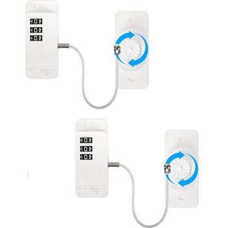 Set of 2 child-resistant refrigerator locks with combination locks for windows, cabinets and drawers, no drilling required, white (1/5)