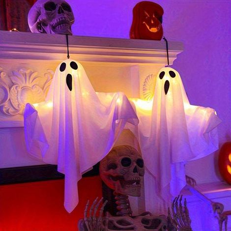 Set mit 2 DIY-Halloween-Lichterdekorationen: 20 Zoll lange, batteriebetriebene LED-Hängelichterkette aus Kunststoff, geeignet für den Innenbereich (Veranda, Baum, Fenster) und andere Partydekorationen (1/5)