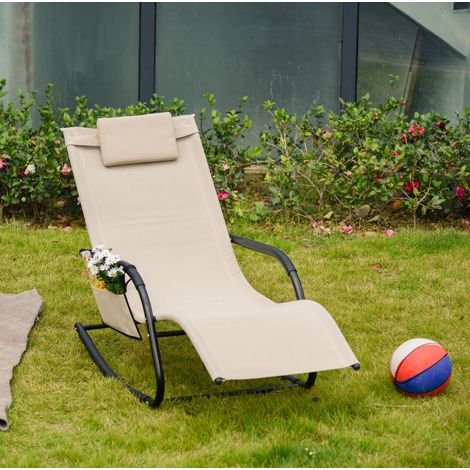 Fauteuil à bascule d'extérieur en métal et mesh beige 150 x 62 x 88 cm, REDOM (1/5)