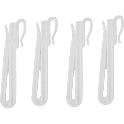 Lot de 200 crochets de suspension pour rideaux en plastique blanc, réglables en hauteur, pour fenêtres stéréo et fenêtres jusqu'à 9 cm de hauteur. (1/4)