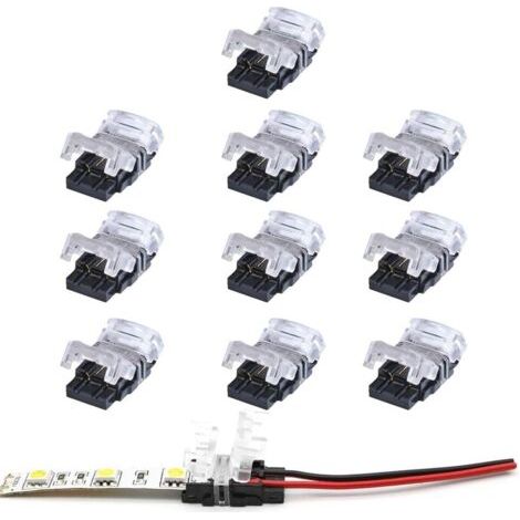 Connecteur bande led 2 broches,Lot de 10 Connecteurs de Ruban LED à 2 Broches pour Bande LED SMD 5050/3528 Couleur Unique Imperméable et Non-Imperméable de 10mm