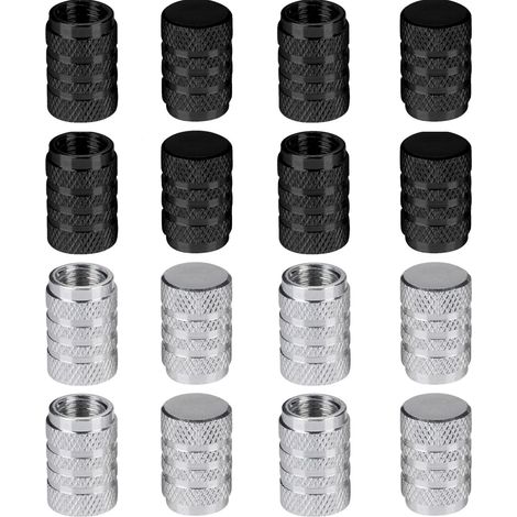 16 Pièces Bouchons de Valve de Pneu en Aluminium Capuchon Antipoussière de Roue de Voiture (Noir et Argent) (1/5)