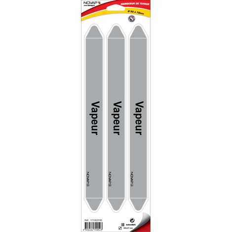 Planche de 3 marqueurs de tuyauterie 355 x 37 mm pour Ø 50 à 70 mm - Vapeur - 4709543
