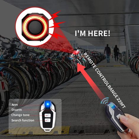 Allarme antifurto per bicicletta, allarme per bicicletta con sensore di vibrazione con telecomando, allarme per moto senza fili con sensore di movimento 110 DB antifurto senza fili per bici elettrica, (1/4)