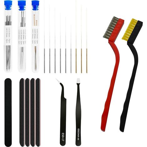 Kit de nettoyage de buse pour imprimante 3D, 9 tailles d'aiguilles de nettoyage de buse Avec Hotend Brosse Bandes de ponçage pour modèles 3D Kit d'outils pour imprimante 3D 40 pièces (1/5)