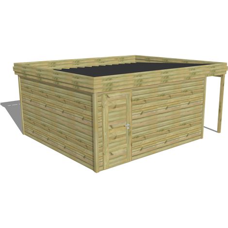 ABRI DE JARDIN bois Pin autoclave 27mm - 5,34x4,34m / 23,2m2 - Bac acier - Abri Français (1/5)