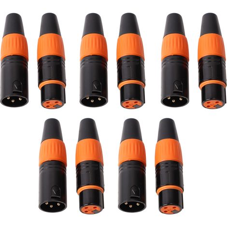 Lot de 10 adaptateurs XLR équilibrés 3 broches, 5 mâles et 5 femelles, fiche XLR plaquée or pour enceintes, amplificateurs et microphones (1/5)