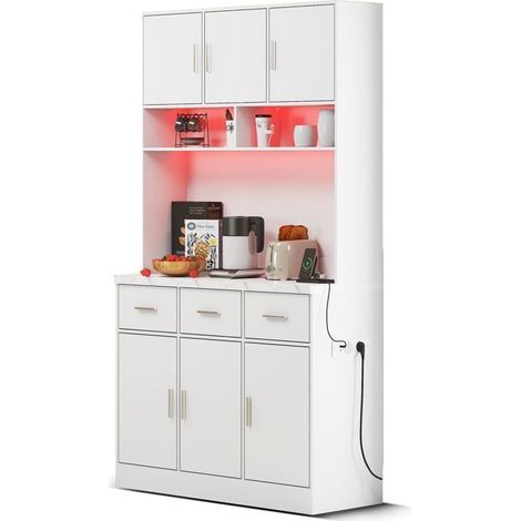 Buffet - SOGEU - 100x40x180 cm - Éclairage LED télécommande - Prise USB & multiprise - Plan de travail étanche (1/5)