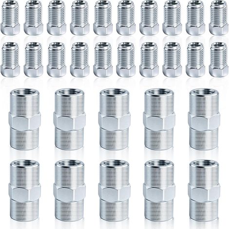 Lot de 20 raccords de tuyau de frein + 10 connecteurs pour tuyau de frein de 4,75 mm, F M10 x 1, acier galvanisé, connecteur de ligne de frein DIN/ISO 1651 (1/5)