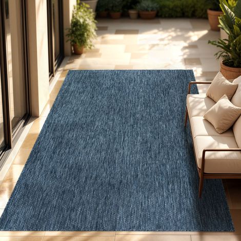 Paco Home In- & Outdoor Teppich Flachgewebe einfarbig modern wetterfest für Terrasse Küche Blau, 240x340 cm