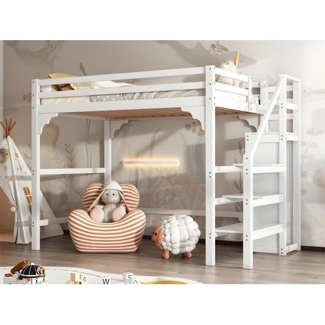 Modernluxe – Lit mezzanine 140x200 cm en bois de pin – Avec penderie et sommier à lattes – Optimise l'espace sous le lit (1/5)