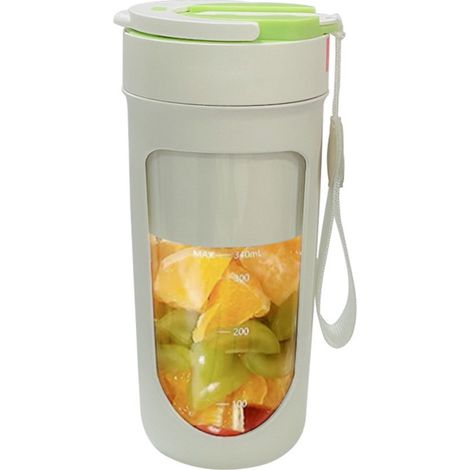 Entsafter – Tragbarer Mixer – Smoothie-Mixbehälter – Tragbarer Entsafter mit Deckel – 10 Klingen – Strohhalmkompatibel – Eiscrushing-Funktion – 340 ml – Für Milchshakes, Smoothies, Reisen, Sport, Camp