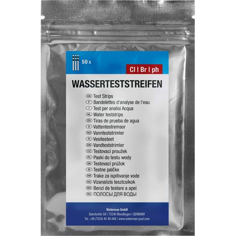 Wasserteststreifen 3 in 1, pH/Br/CL - 50 Streifen in Tütchen
