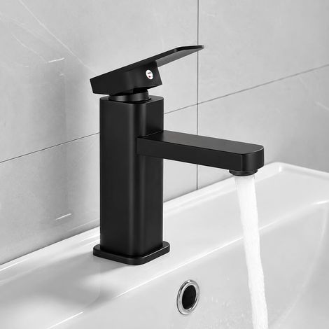 Waschtischarmatur mit Schlüsselschalter, schwarz, für Warm- und Kaltwasser, Einhebelmischer, matt schwarz, für Badezimmerwaschbecken aus Stahl (1/5)