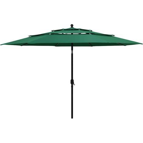 Parasol de Jardin Inclinable à 3 Niveaux avec Manivelle Mât Aluminium Vert Ø 350 cm - PANGIVO (1/5)