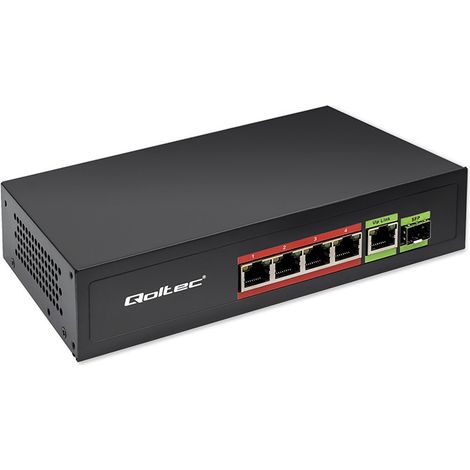 Switch di rete Qoltec Fast Ethernet PoE 4x RJ45 PoE 1x RJ45 Uplink 1x SFP 65W 1000 Mb (1/5)