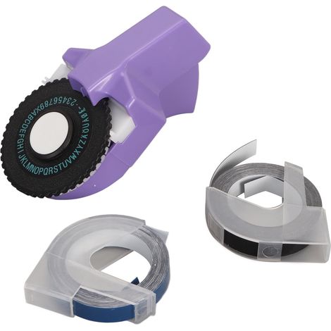 Mini imprimante d'étiquettes gaufrées portable violette, imprimante d'étiquettes manuelle ergonomique, ruban inclus, idéale pour le scrapbooking DIY. (1/5)
