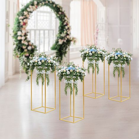 Lot de 4 supports pour fleurs de mariage, supports pour centres de table de mariage - dorés, 24×24×60cm (1/5)