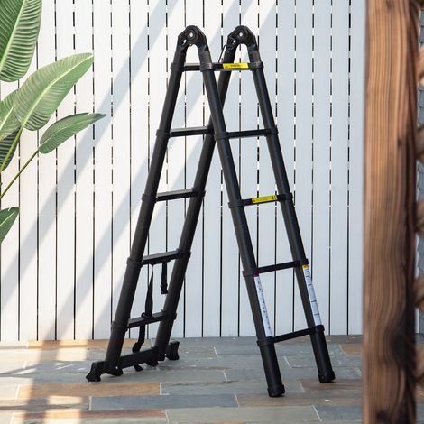 Échelle télescopique pliante à 10 marches, multifonctionnelle, stable, portable, en forme de A, 3 positions, 320 x 67 x 7 cm, noire (1/5)