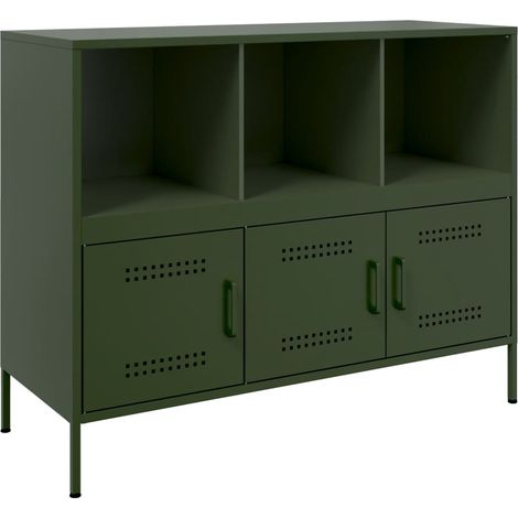 Credenza buffet cassettiera mobile contenitore organizer cucina soggiorno soggiorno oliva 100,5 x 39 x 79 cm verde acciaio 020036569