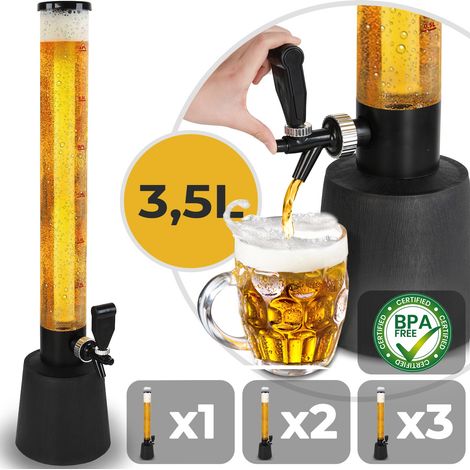 Distributore di Birra - Set da 2, Capacità Massima 3,5 l, Altezza 90 cm, con Rubinetto e Tubo di Ghiaccio, in Plastica senza BPA (1/2)