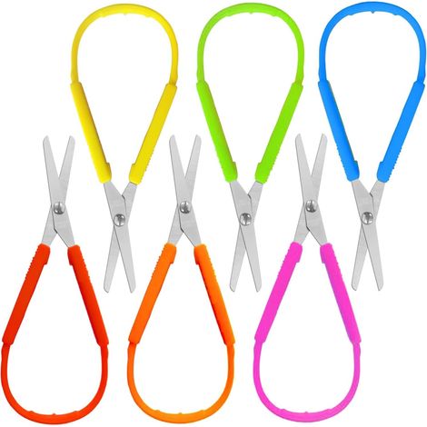 Set mit 6 Schlaufenscheren mit ergonomischem Griff für Kinder und Jugendliche. Liegt gut in der Hand.