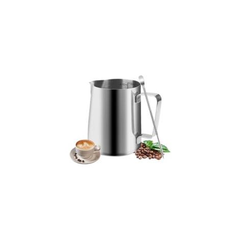 Pot à Lait, 350ml Mousseur à Lait, Pichet Lait Inox avec Échelle, Aiguille pour Latte Art Incluse, Adapté aux Baristas pour la Préparation de Cappuccino, Espresso et Latte (Argent)