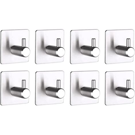 ganchos autoadhesivos resistentes, impermeables y elegantes, con superficie cepillada, de acero inoxidable, ideales para baños y cocinas (color: plata). (1/3)