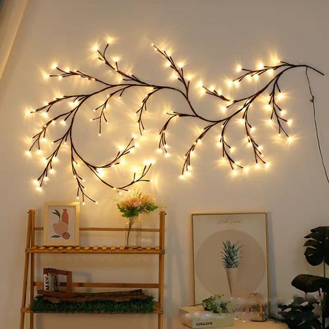 Ghirlanda luminosa in rattan e salice, alimentata tramite USB, flessibile, lunga 2,3 metri, con 144 LED e 8 modalità di illuminazione, piante artificiali, ideale per soggiorno, pareti, camera da letto