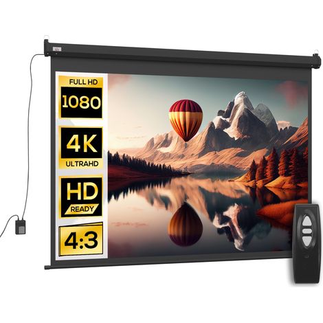 Écran vidéoprojecteur motorisé et électrique 100 Pouces, 4:3 4K HD, panneau de commande et télécommande