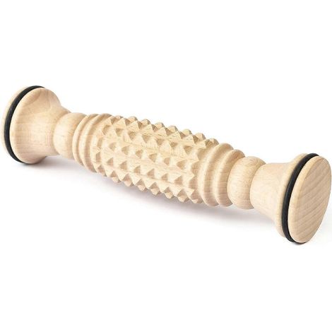 Rouleau de massage en bois pour les pieds (20 x 5 cm), masseur en bois naturel pour soulager les muscles des pieds, des talons et de la voûte plantaire. (1/5)