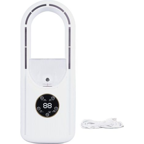 Ventilateur sans lame, réglage à 6 vitesses, réservoir d'eau de 100ml, ventilateur de refroidissement par brumisation de Table USB silencieux avec synchronisation blanc