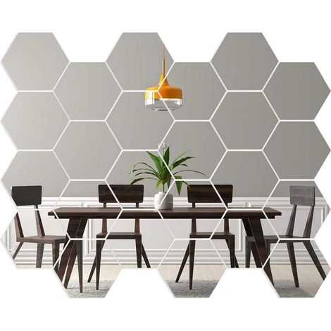 Miroir Hexagonal Pour Porte d'Armoire Géométriques Hexagone Muraux Miroirs Bricolage Décoratif 3D Hexagone Acrylique Miroir Pour La Maison Salon Canapé Tv Réglage Décoration Murale Argent-Fei Yu (1/5)