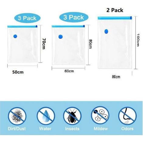 Sac de rangement sous vide - Vetement - Lot de 9 Pièces - Blanc - Adulte - Sac de rangement sous vide Blanc Bla HOUSSE DE RANGEMENT (1/4)