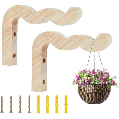 Bardusch - Lot de 2 crochets pour plantes en bois en forme de vague - 39 x 7,5 mm - Supports pour plantes suspendus pour l'intérieur et l'extérieur - Crochets en bois pour jardinières - Lanternes (1/5)