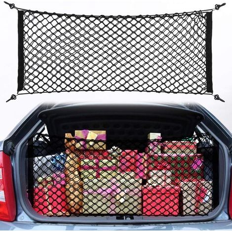 Rete portaoggetti per auto 90 x 40 cm, rete elastica con 4 ganci, rete in nylon per SUV e furgoni, ideale per viaggi in famiglia, shopping e attività all'aperto. (1/5)