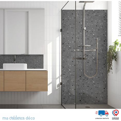 Panneau de douche : Terrazzo et couleur 3 - Couleur Vert gris - Alu composite - 90 - 245 (1/3)