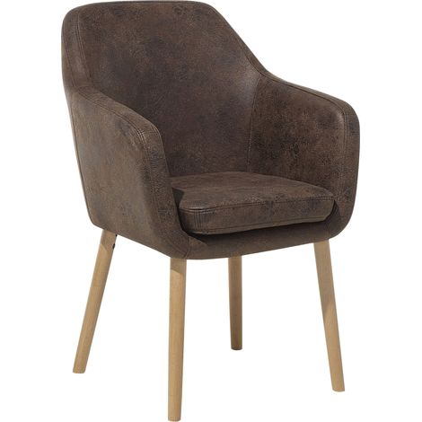 Beliani – Chaise de salle à manger rétro en cuir PU marron foncé – Accoudoirs confortables – Dimensions 82x56x48cm – Charge 150kg (1/5)