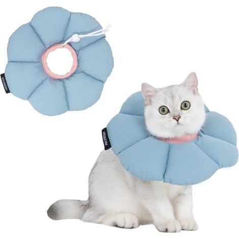 Colerette Chat Anti Léchage, Collier de Récupération Adjustable et Imperméable pour Chat, Collier de Sécurité Anti-Morsure Léchage pour Cicatrisation, Style Fleur Violette Toutes Saisons (Bleu S) (1/4)