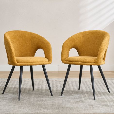 Wahson 2 PZ Sedie da Pranzo in Ciniglia con Schienale Curvo, Sedie Cucina con Gambe in Metallo Piedini antiscivolo Salotto per Sala da Pranzo Soggiorno, Giallo