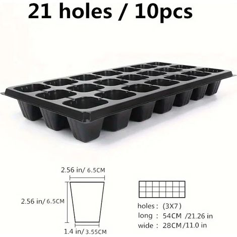 Plateau de pépinière (21 trous x 10 pièces), plateau de germination et de croissance pour serre, cour, pelouse, jardinage, pépinière, plantes agricoles (1/4)