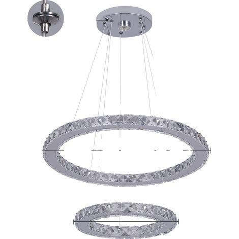 Lámpara de araña, diseño moderno, iluminación de bajo consumo, 2 anillos de 50x30 cm, control remoto regulable. (1/2)