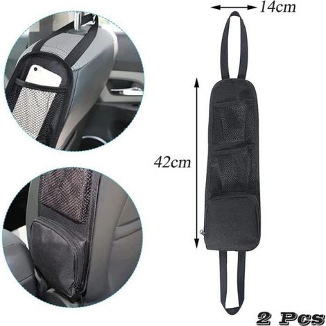 Organisateur De Siege D Auto - 2 Pieces - 3 Poches - Tissu Oxford 600D Et Maille - Pour Voiture Avant - Noir (1/2)