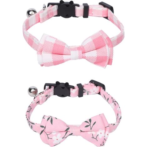 Lot de 2 colliers pour chat réglables avec clochettes, boucle de sécurité, motif floral à carreaux, accessoires pour le cou des (1/5)